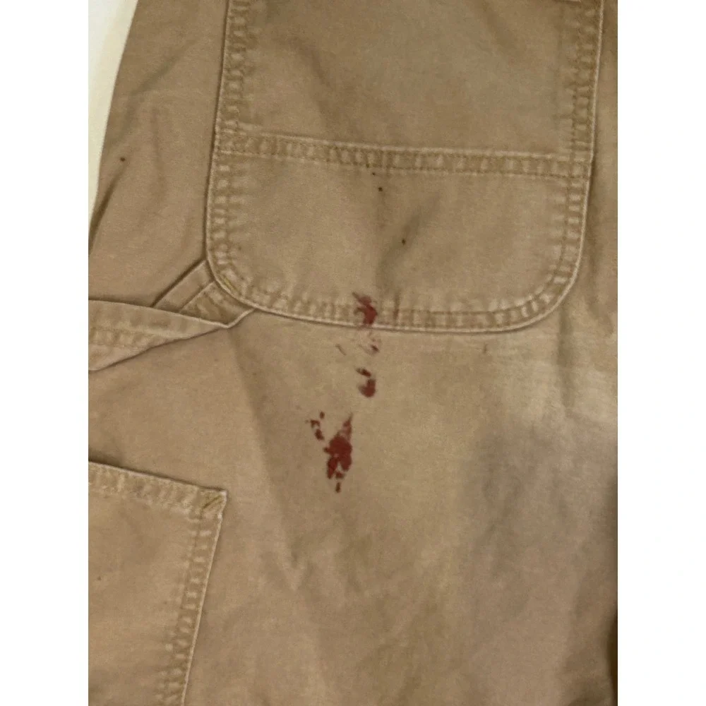 Carhartt Mens Canvas Carpenter Shorts Tan Distressed Paint Splatter Size 34